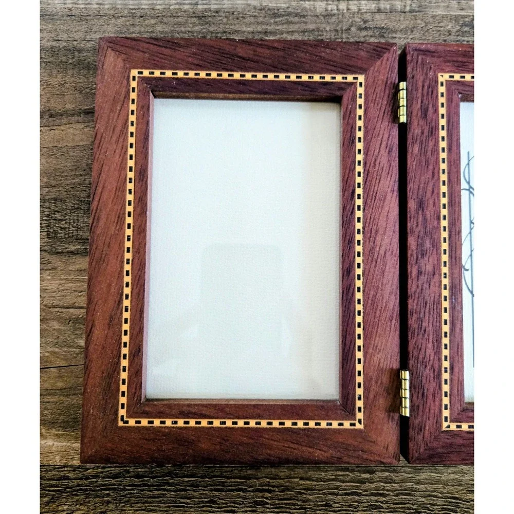 VTG Handcrafted Blood Wood Hinged Double 4x6 Photo Frame By Steven B. Levine